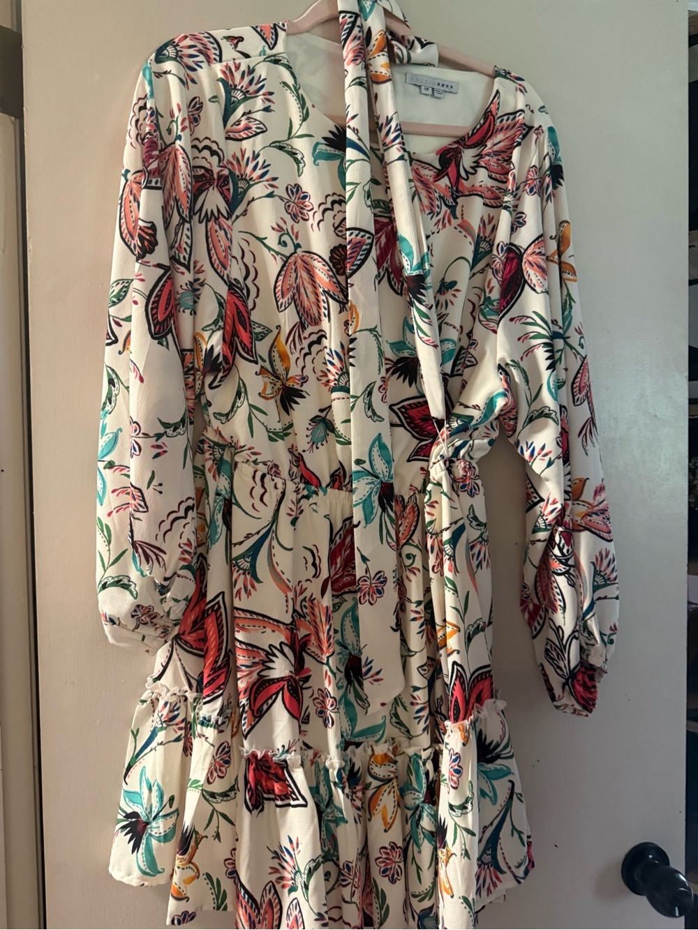 Baltic Born Cream Floral V-Neck Tie-Waist Mini Dress